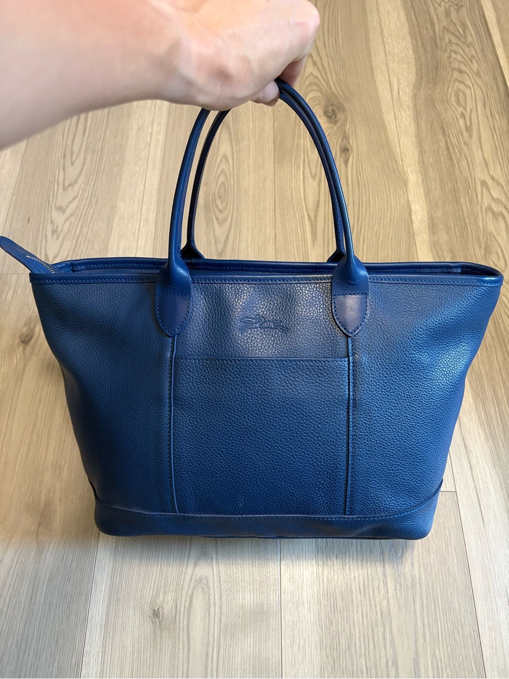Longchamp Le Foulonne Blue Leather Tote Bag